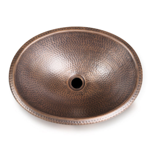 Pure Copper Hand Hammered 17 inch Oval Drop-In Bathroom Vanity Sink